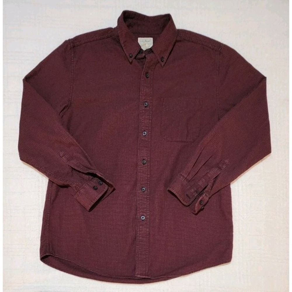 LL Bean Shirt‎ Mens M Red Houndstooth 100% Cotton Flannel Traditional Fit 298276